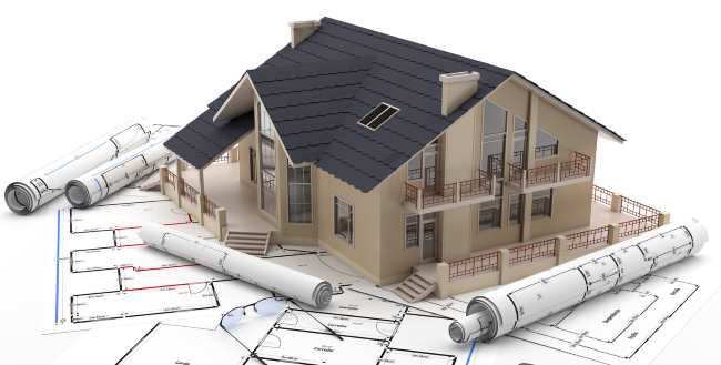 Plan et maquette d'une maison, carte professionnelle BTP