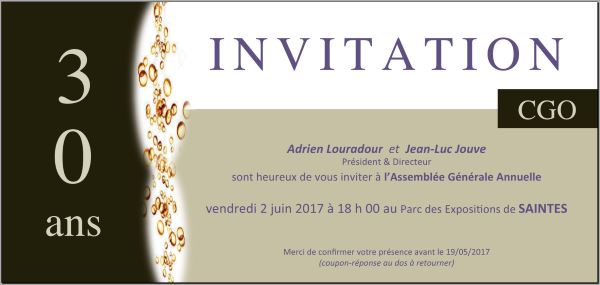 AG CGO des 30 ans carton invitation