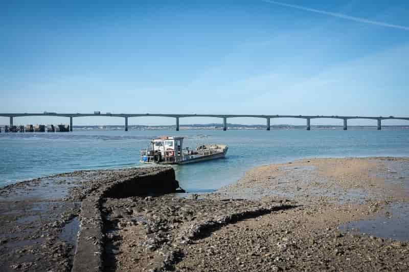 Chaland ostréicole devant le pont de l'ile d'Oléron


